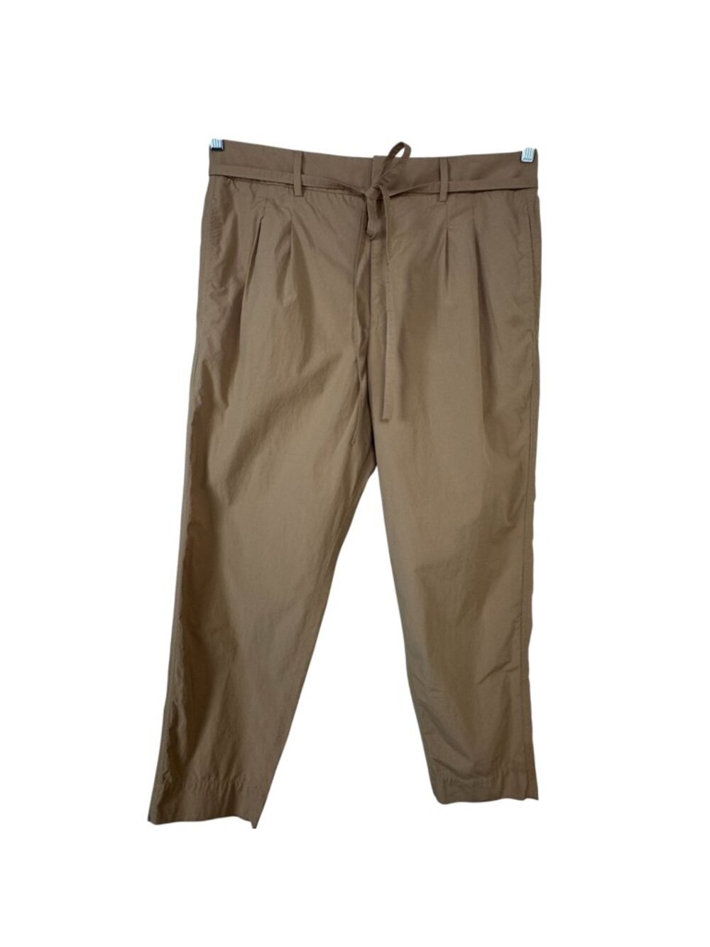 Everlane Poplin Brown Chino Pants Size 16 Tie Belt 100% Cotton High Rise Pleated